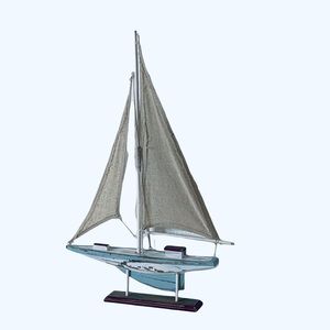 Medium Sailboat Model Decoration Wooden Sailing Boat Home Beach Nautical 22”